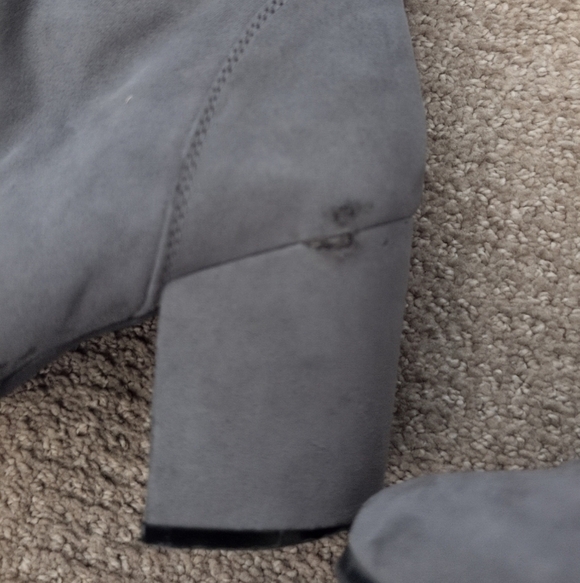 Charming Charlie Tall Bow Back Detail Grey Suede Heeled Boots - Picture 7 of 12